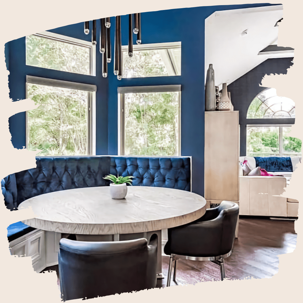 residential booth blue upholstery